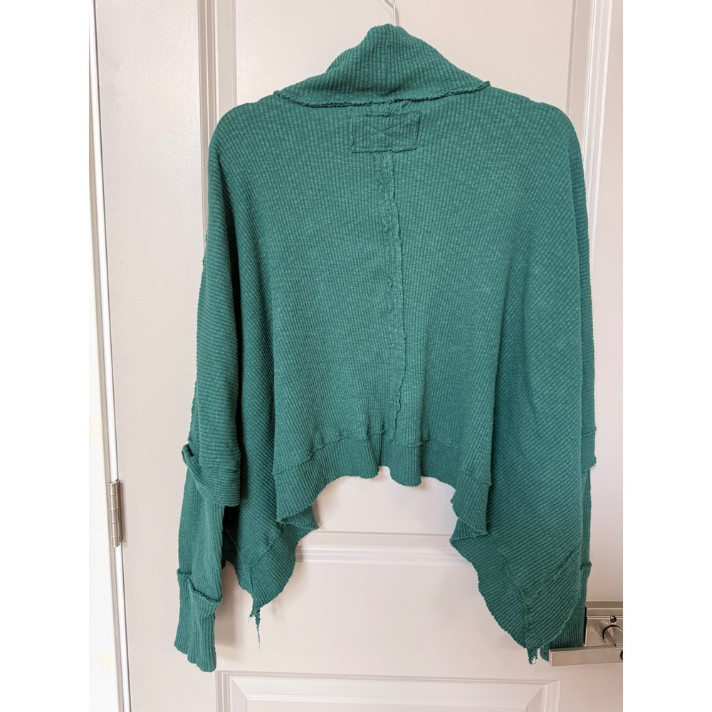 We The Free Free People Mock Neck Thermal Top Teal Green Ribbed Oversized Medium - Picture 7 of 8